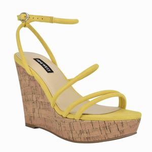 Nine West Havi Ankle Wrap Cork Sleehak Sandalen Geel Nederland | LXW-468713